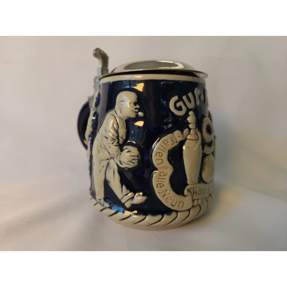 VTG 1930s Marzi Remy German Beer Stein 2789 Bowling Kegel Gut Holz Pewter Lid